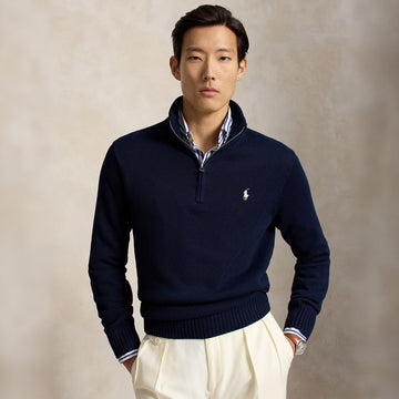 Polo Ralph Lauren Cotton Quarter Zip Mockneck Sweater Hunter Navy / C8135
