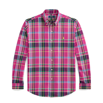 Polo Ralph Lauren Custom Fit Button Down Check Shirt Pink Navy Multi - Parasol Store