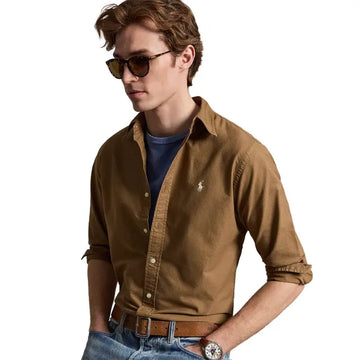 Polo Ralph Lauren Custom Fit Garment-Dyed Oxford Shirt RL Brown - Parasol Store