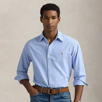 Polo Ralph Lauren Custom Fit Gingham Oxford Shirt Light Blue/White - Parasol Store