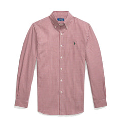 Polo Ralph Lauren Custom Fit Gingham Stretch Poplin Shirt Wine / White - Parasol Store