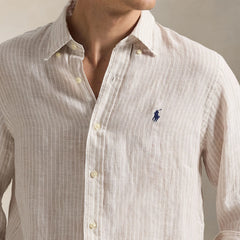 Polo Ralph Lauren Custom Fit Linen Shirt Coastal Beige White