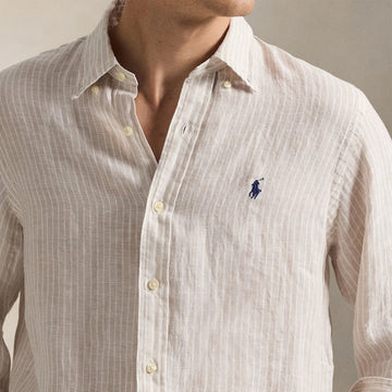 Polo Ralph Lauren Custom Fit Linen Shirt Coastal Beige White