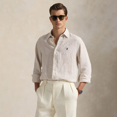 Polo Ralph Lauren Custom Fit Linen Shirt Coastal Beige White