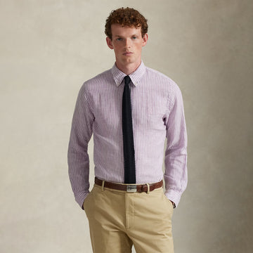 Polo Ralph Lauren Custom Fit Linen Shirt Lavender White