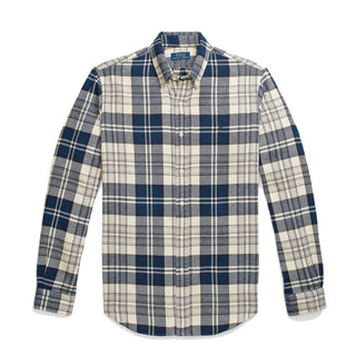 Polo Ralph Lauren Custom Fit Plaid Brushed Flannel Shirt Off White/Navy - Parasol Store