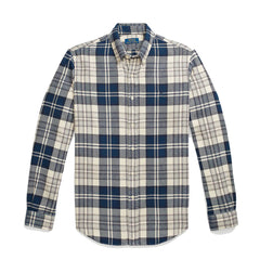 Polo Ralph Lauren Custom Fit Plaid Brushed Flannel Shirt Off White/Navy - Parasol Store