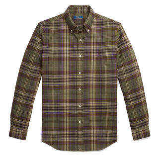 Polo Ralph Lauren Custom Fit Plaid Brushed Flannel Shirt Olive/Brown Multi - Parasol Store