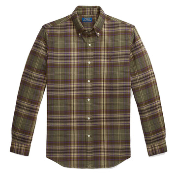 Polo Ralph Lauren Custom Fit Plaid Brushed Flannel Shirt Olive/Brown Multi - Parasol Store
