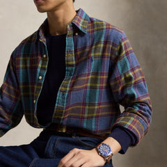 Polo Ralph Lauren Custom Fit Plaid Flannel Shirt Blue Purple Heather Multi