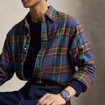Polo Ralph Lauren Custom Fit Plaid Flannel Shirt Blue Purple Heather Multi