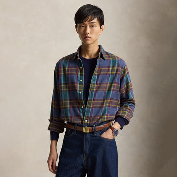 Polo Ralph Lauren Custom Fit Plaid Flannel Shirt Blue Purple Heather Multi