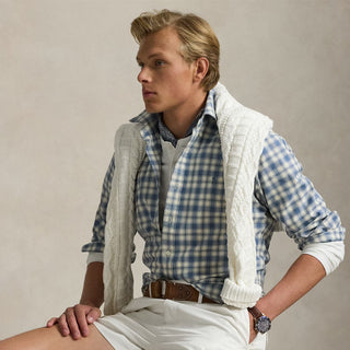 Polo Ralph Lauren Custom Fit Plaid Oxford Shirt Blue Cream - Parasol Store