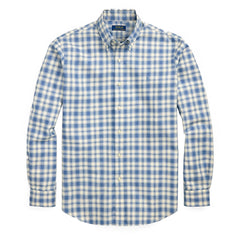 Polo Ralph Lauren Custom Fit Plaid Oxford Shirt Blue Cream - Parasol Store