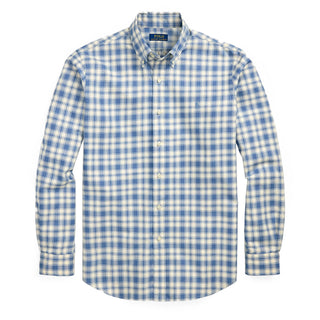 Polo Ralph Lauren Custom Fit Plaid Oxford Shirt Blue Cream - Parasol Store