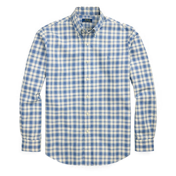 Polo Ralph Lauren Custom Fit Plaid Oxford Shirt Blue Cream - Parasol Store