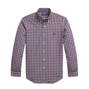 Polo Ralph Lauren Custom Fit Plaid Poplin Shirt Red Cream Multi