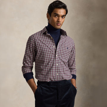 Polo Ralph Lauren Custom Fit Plaid Poplin Shirt Red Cream Multi
