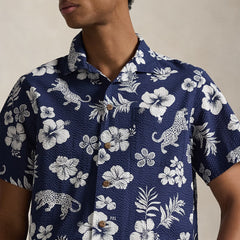 Polo Ralph Lauren Custom Fit Striped Linen Shirt Jaguar Tropical