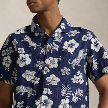 Polo Ralph Lauren Custom Fit Striped Linen Shirt Jaguar Tropical