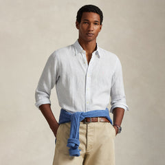 Polo Ralph Lauren Custom Fit Striped Linen Shirt White Blue