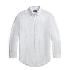 Polo Ralph Lauren Custom Fit Striped Linen Shirt White Blue