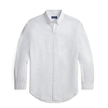 Polo Ralph Lauren Custom Fit Striped Linen Shirt White Blue