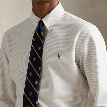 Polo Ralph Lauren Custom Fit Striped Oxford Shirt Coastal Beige / White - Parasol Store