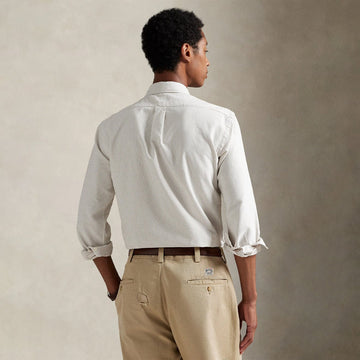 Polo Ralph Lauren Custom Fit Striped Oxford Shirt Coastal Beige / White - Parasol Store