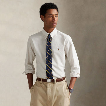 Polo Ralph Lauren Custom Fit Striped Oxford Shirt Coastal Beige / White - Parasol Store