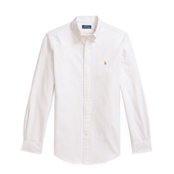 Polo Ralph Lauren Custom Fit Striped Oxford Shirt Coastal Beige / White - Parasol Store