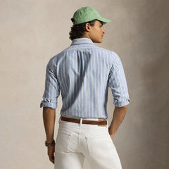Polo Ralph Lauren Custom Fit Striped Oxford Shirt Navy Green Multi - Parasol Store