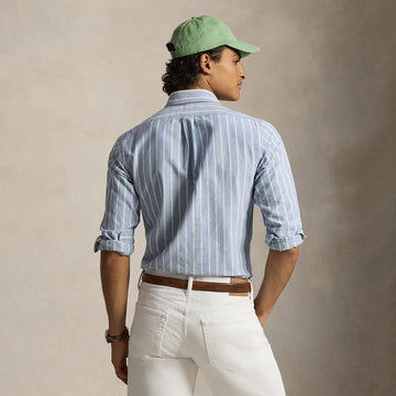 Polo Ralph Lauren Custom Fit Striped Oxford Shirt Navy Green Multi - Parasol Store