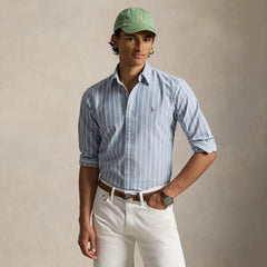 Polo Ralph Lauren Custom Fit Striped Oxford Shirt Navy Green Multi - Parasol Store