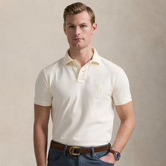 Polo Ralph Lauren Custom Slim Fit Big Pony Mesh Polo Shirt Clubhouse Cream - Parasol Store