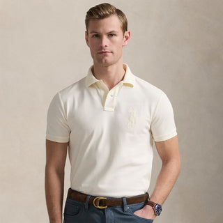Polo Ralph Lauren Custom Slim Fit Big Pony Mesh Polo Shirt Clubhouse Cream - Parasol Store