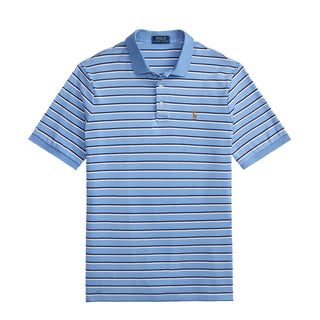 Polo Ralph Lauren Custom Slim Fit Striped Soft Cotton Polo Shirt Sky Blue Multi - Parasol Store