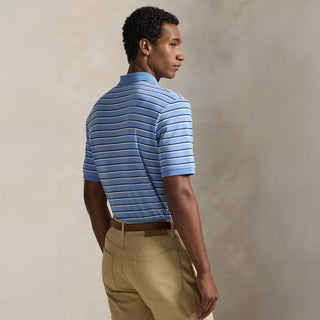 Polo Ralph Lauren Custom Slim Fit Striped Soft Cotton Polo Shirt Sky Blue Multi - Parasol Store