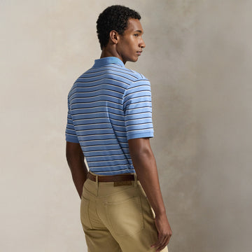 Polo Ralph Lauren Custom Slim Fit Striped Soft Cotton Polo Shirt Sky Blue Multi - Parasol Store