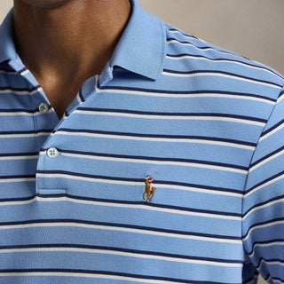 Polo Ralph Lauren Custom Slim Fit Striped Soft Cotton Polo Shirt Sky Blue Multi - Parasol Store