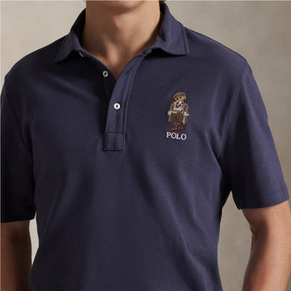 Polo Ralph Lauren Custom Slim Polo Bear Mesh Polo Shirt Faded Blue Heritage Bear - Parasol Store