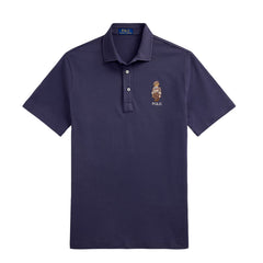 Polo Ralph Lauren Custom Slim Polo Bear Mesh Polo Shirt Faded Blue Heritage Bear - Parasol Store