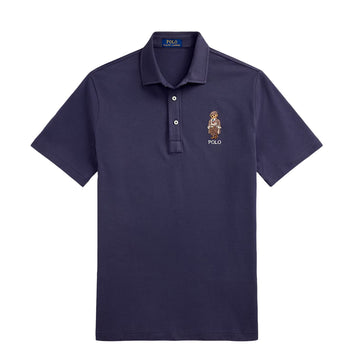 Polo Ralph Lauren Custom Slim Polo Bear Mesh Polo Shirt Faded Blue Heritage Bear - Parasol Store