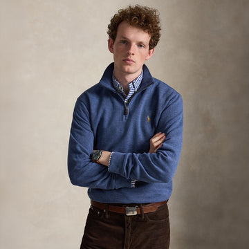 Polo Ralph Lauren Estate Rib Quarter Zip Pullover Derby Blue Heather