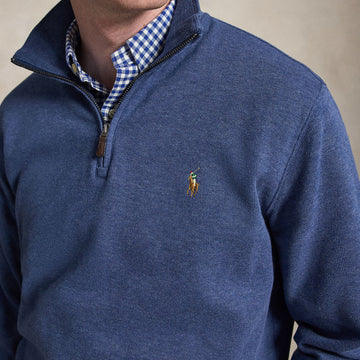 Polo Ralph Lauren Estate Rib Quarter Zip Pullover Derby Blue Heather