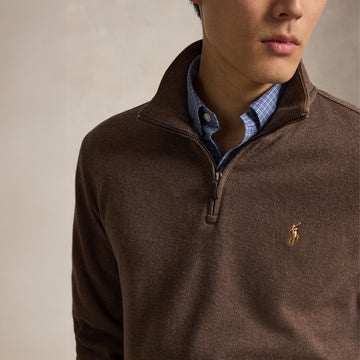 Polo Ralph Lauren Estate Rib Quarter Zip Pullover Nutmeg Brown Heather