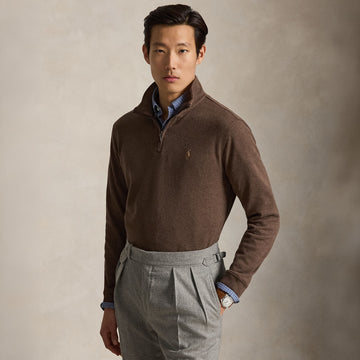 Polo Ralph Lauren Estate Rib Quarter Zip Pullover Nutmeg Brown Heather