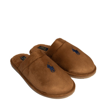Polo Ralph Lauren Klarence Micro Suede Scuff Slipper Brown / Navy - Parasol Store