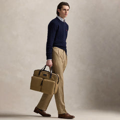 Polo Ralph Lauren Leather -Trim Canvas Commuter Bag Montana Khaki / Dark Brown