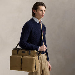 Polo Ralph Lauren Leather -Trim Canvas Commuter Bag Montana Khaki / Dark Brown